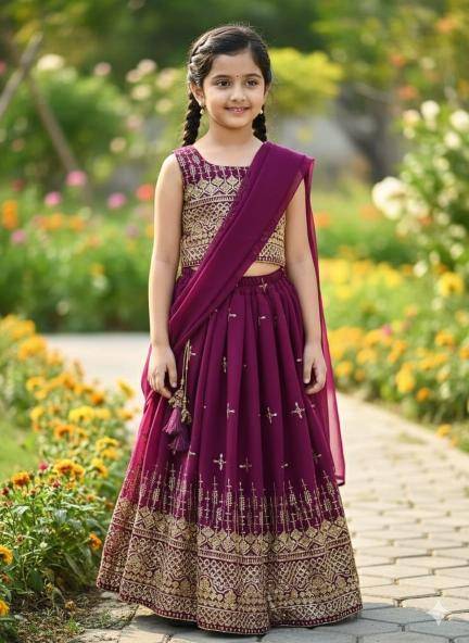 Green Well Georgette Purple Wholesale kids wear distributor